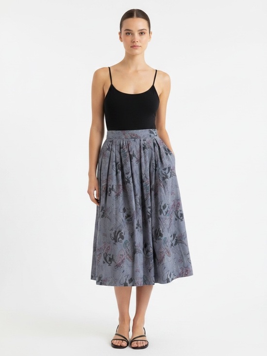 Dresses & Skirts - Vintage | blue paisley skirt midi length high waisted side pockets size …